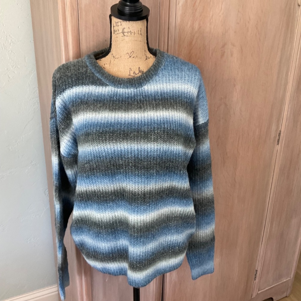 NWT Belle Belldini wool blend stripe sweater ombré blue gray 90s Grunge Nirvana
